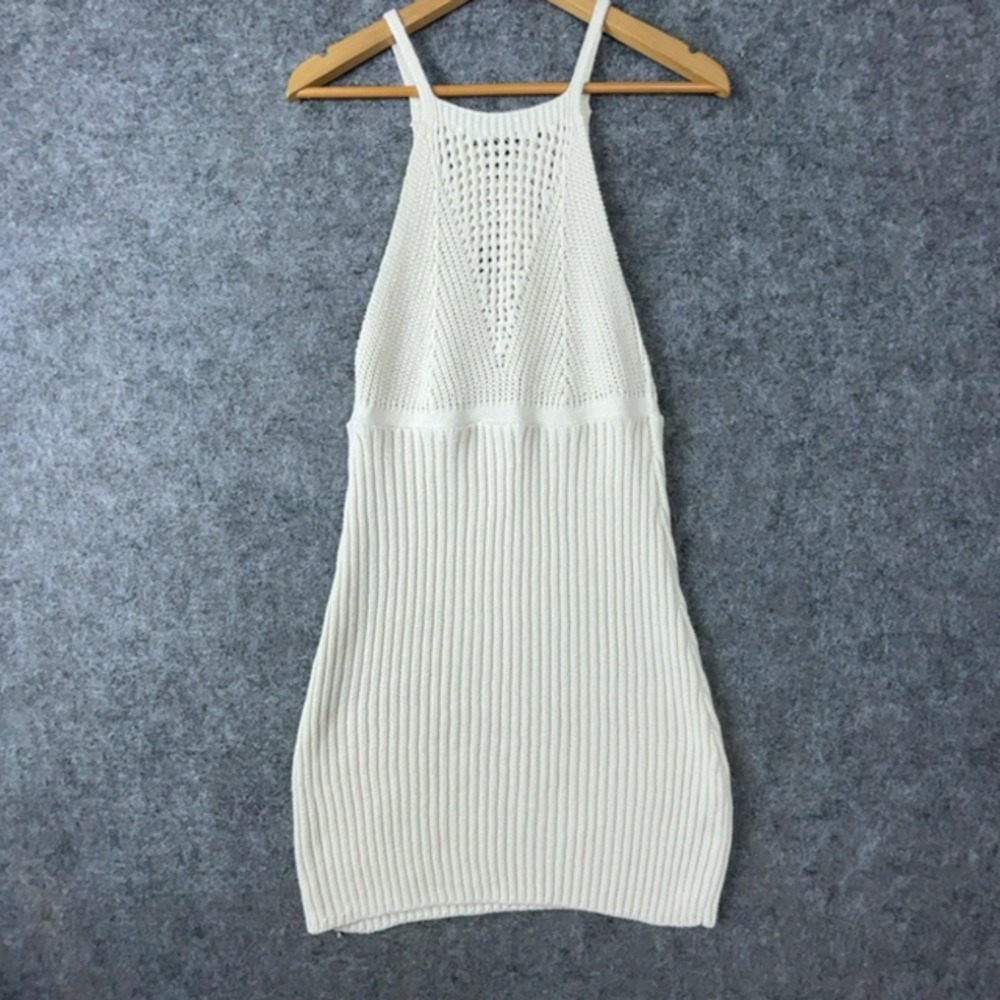 Zara Bodycon Mini Sweater Dress Womens Medium Cream Crochet Ribbed Knit